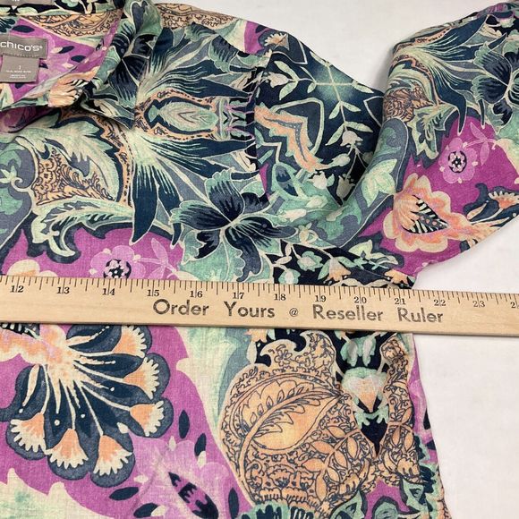 Chicos Linen Button Shirt Floral No Iron 3/4 Sleeve Casual Work Top 1 Medium - Picture 9 of 12